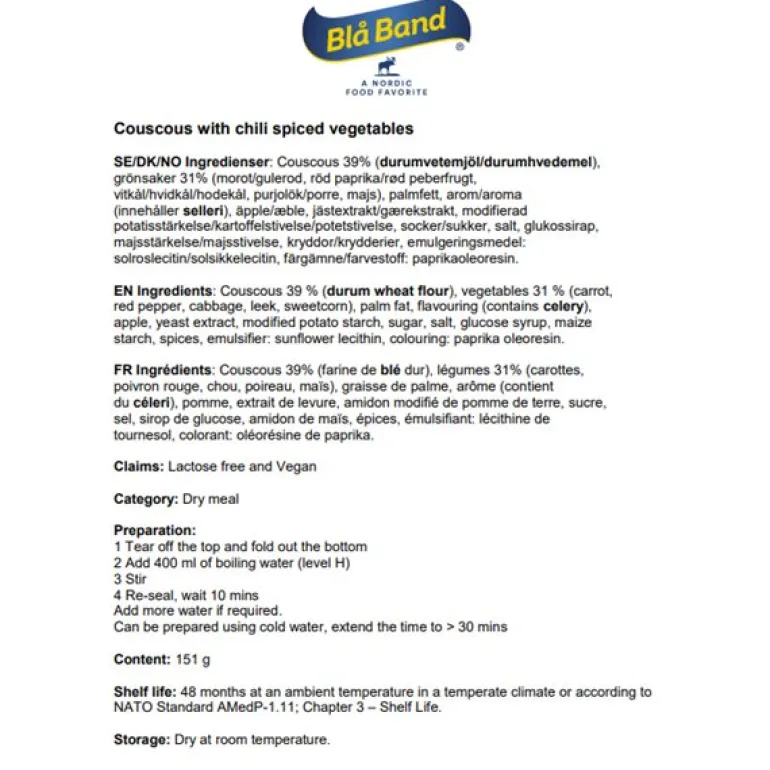 Blåband Expedition Meal. Couscous med ch