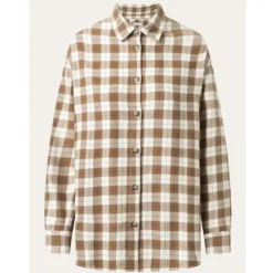Flannel Boyfriend Fit Checked Shirt Beige Check