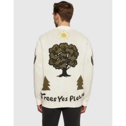 Jacquard Trees Yes Please V-Neck Cotton Egret