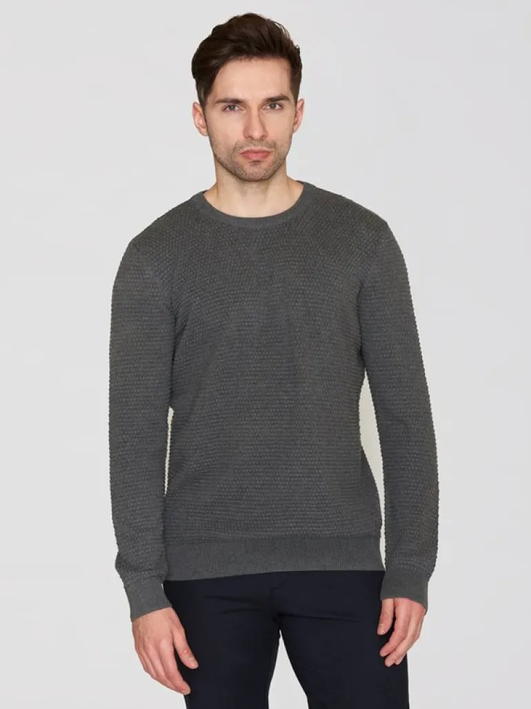 Vagn Regular Bubble Knit Crew Neck Dark Grey Melange