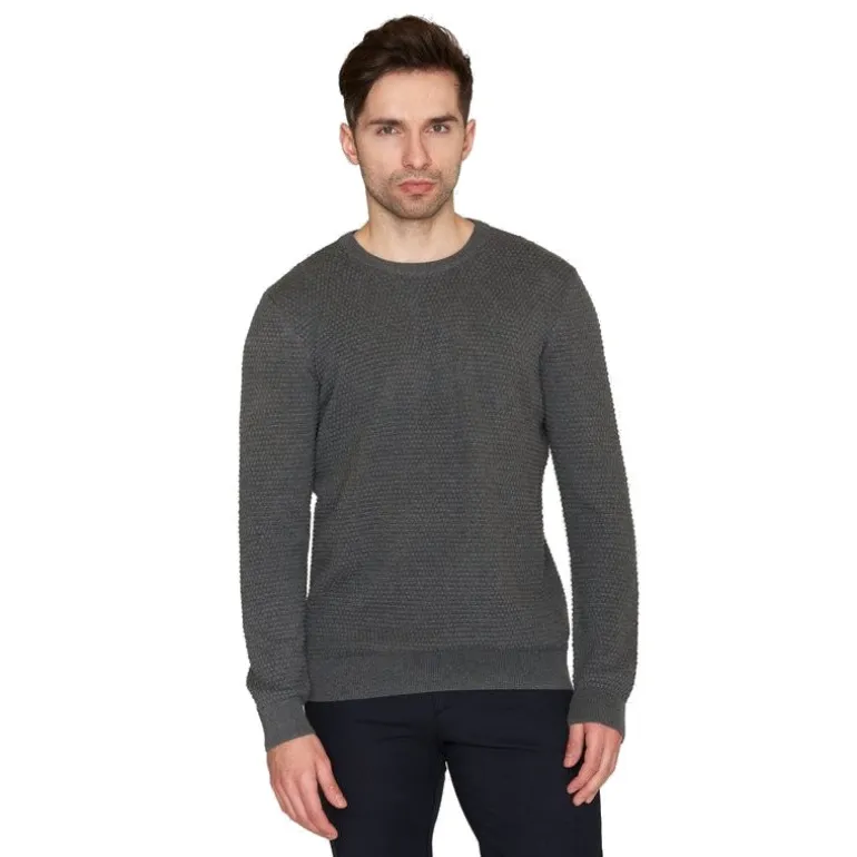 Vagn Regular Bubble Knit Crew Neck Dark Grey Melange